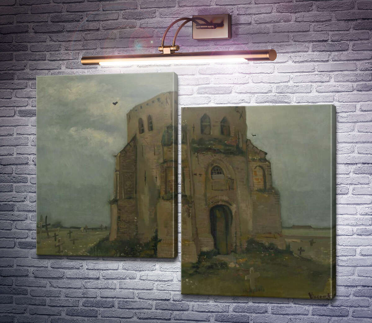 Модульная картина Старая церковная башня в Нюэнене (Country Churchyard and Old Church Tower), 1885 (Модуль №9) Винсент Ван Гог