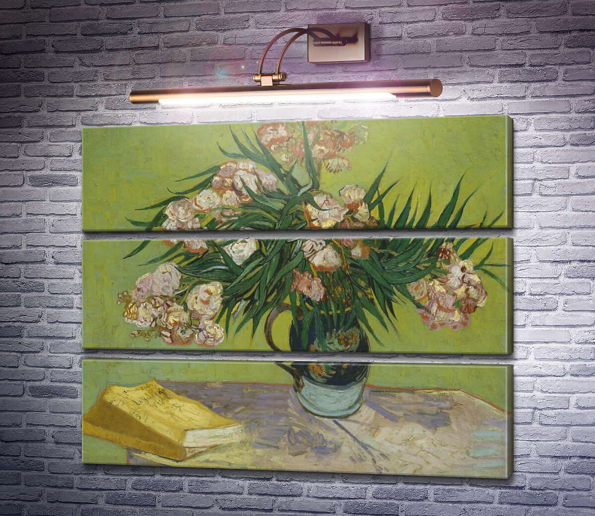 Модульная картина Натюрморт: ваза с олеандрами и книгами (Majolica Jar with Branches of Oleander), 1888 (Модуль №15) Винсент Ван Гог Модульная картина Натюрморт: ваза с олеандрами и книгами (Majolica Jar with Branches of Oleander), 1888 (Модуль №15) Винсент Ван Гог