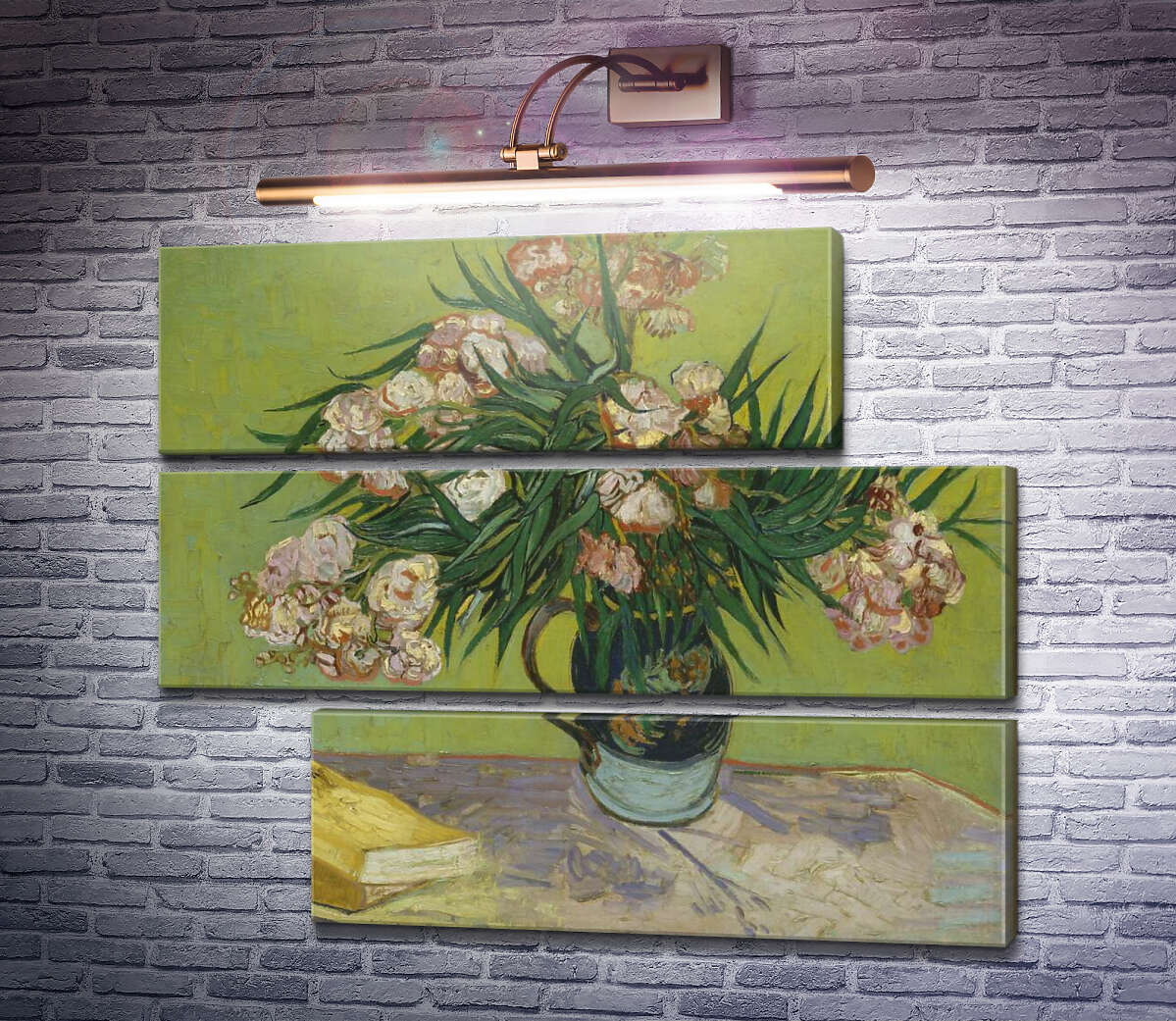 Модульна картина Натюрморт: ваза з олеандрами і книгами (Majolica Jar with Branches of Oleander), 1888 (Модуль №16) Вінсент Ван Гог Модульна картина Натюрморт: ваза з олеандрами і книгами (Majolica Jar with Branches of Oleander), 1888 (Модуль №16) Вінсент Ван Гог