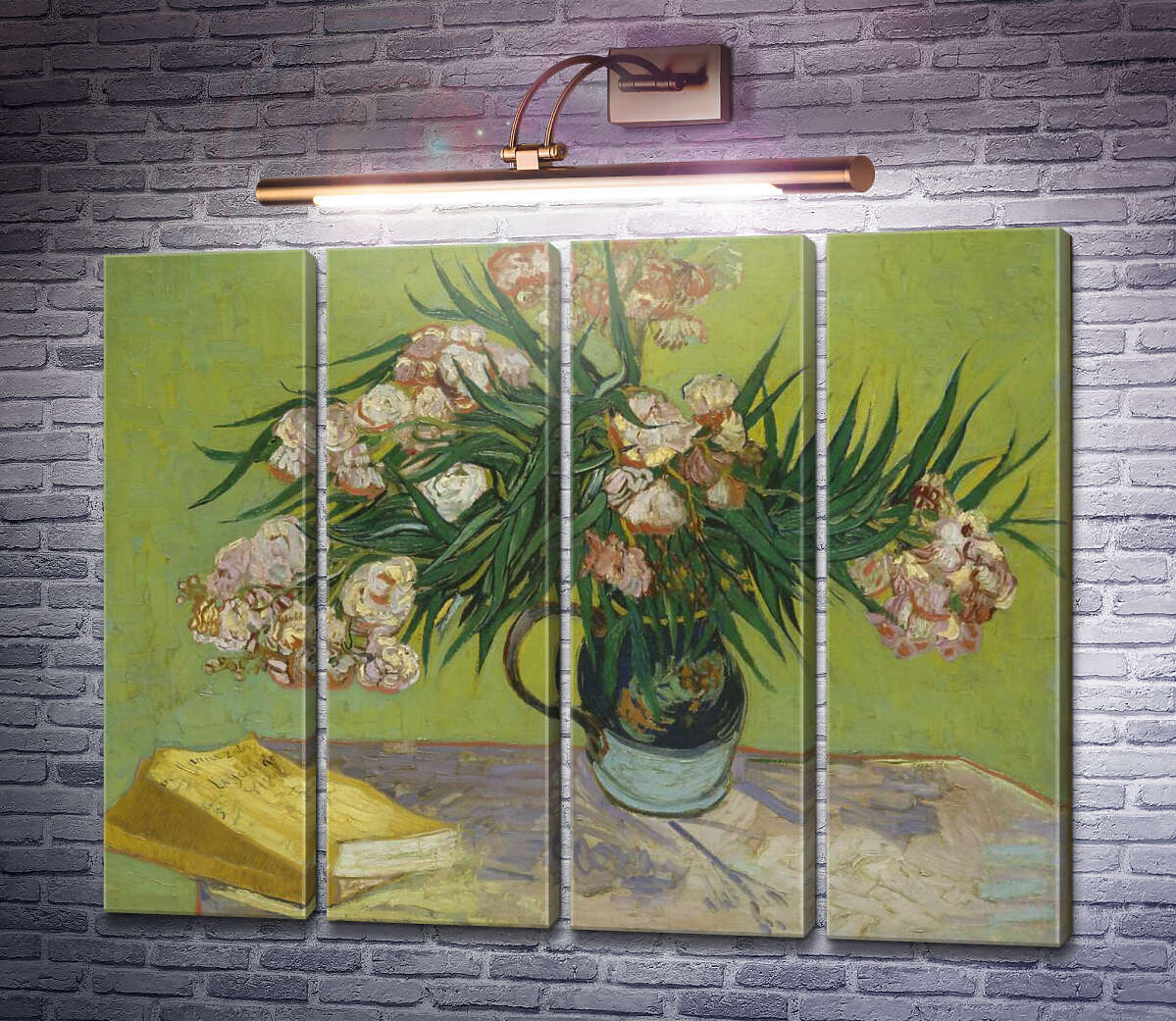 Модульная картина Натюрморт: ваза с олеандрами и книгами (Majolica Jar with Branches of Oleander), 1888 (Модуль №24) Винсент Ван Гог Модульная картина Натюрморт: ваза с олеандрами и книгами (Majolica Jar with Branches of Oleander), 1888 (Модуль №24) Винсент Ван Гог