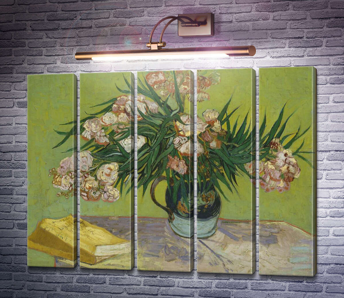 Модульная картина Натюрморт: ваза с олеандрами и книгами (Majolica Jar with Branches of Oleander), 1888 (Модуль №26) Винсент Ван Гог Модульная картина Натюрморт: ваза с олеандрами и книгами (Majolica Jar with Branches of Oleander), 1888 (Модуль №26) Винсент Ван Гог