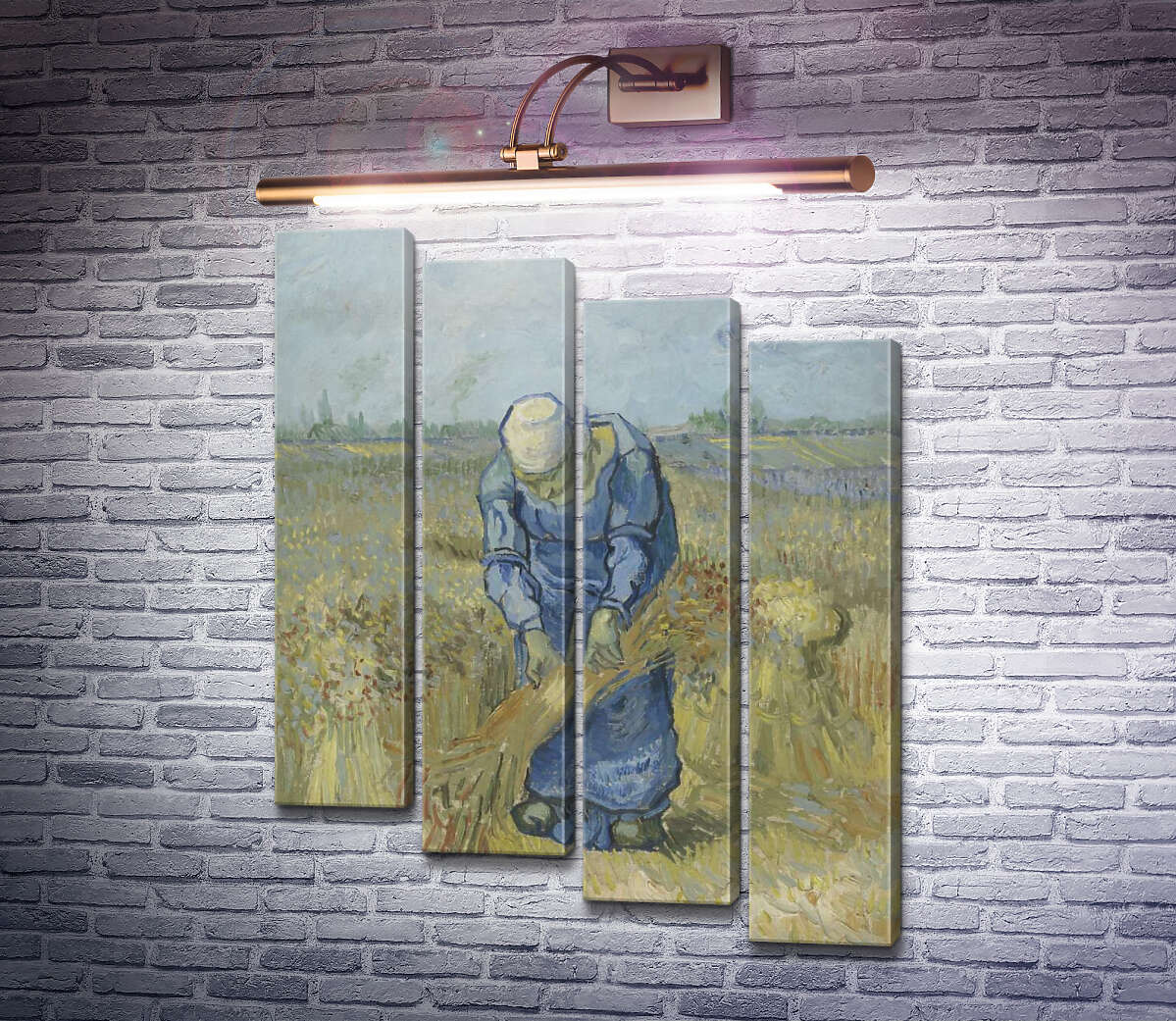 Модульна картина Селянка, в'яжуча снопи (за мотивами Мілле) (Peasant Woman Binding Sheaves (after Millet), 1889 (Модуль №19) Вінсент Ван Гог Модульна картина Селянка, в'яжуча снопи (за мотивами Мілле) (Peasant Woman Binding Sheaves (after Millet), 1889 (Модуль №19) Вінсент Ван Гог