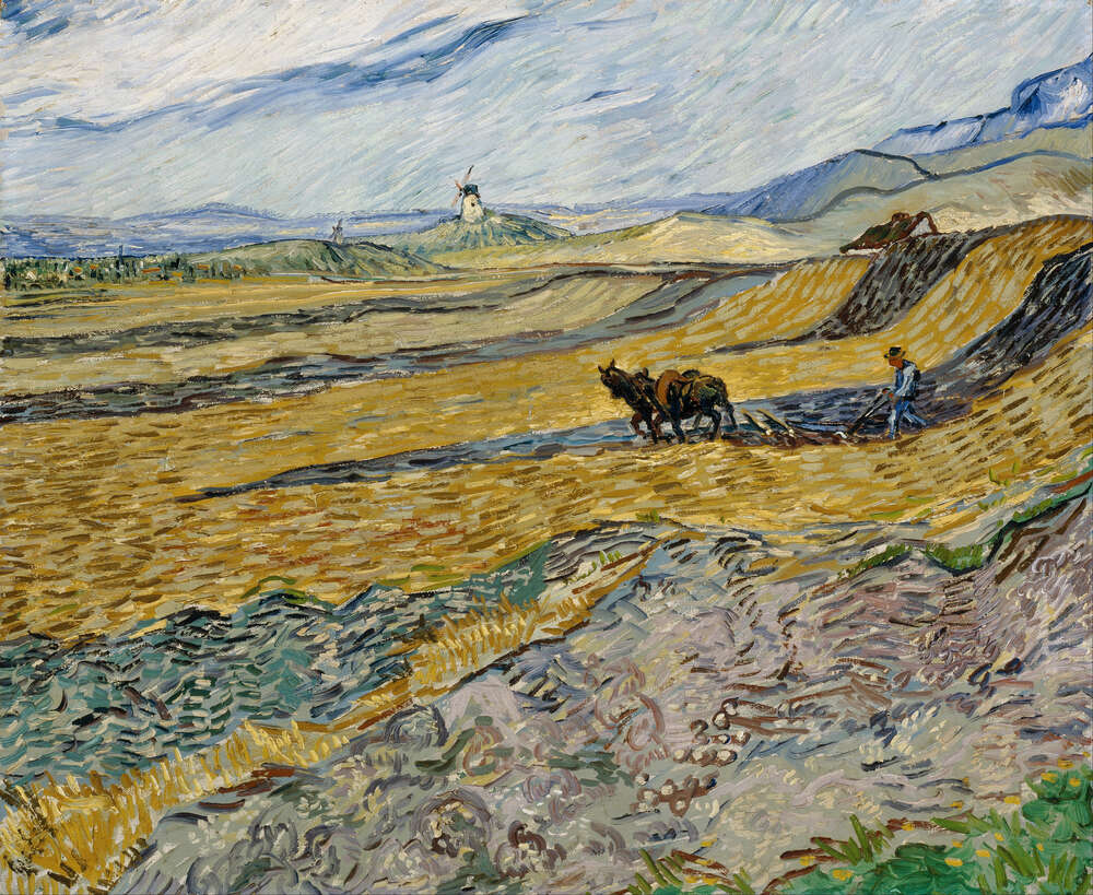 репродукція картина-постер  Обгороджене поле з орачем (Enclosed Field with Ploughman), 1889 Вінсент Ван Гог