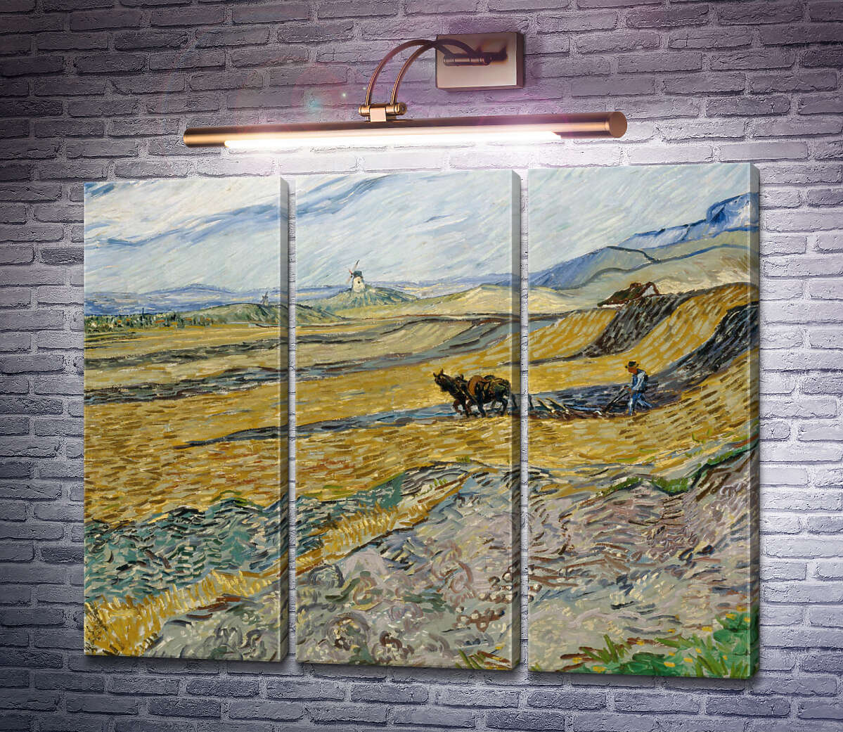Модульная картина Огороженное поле с пахарем (Enclosed Field with Ploughman), 1889 (Модуль №2) Винсент Ван Гог