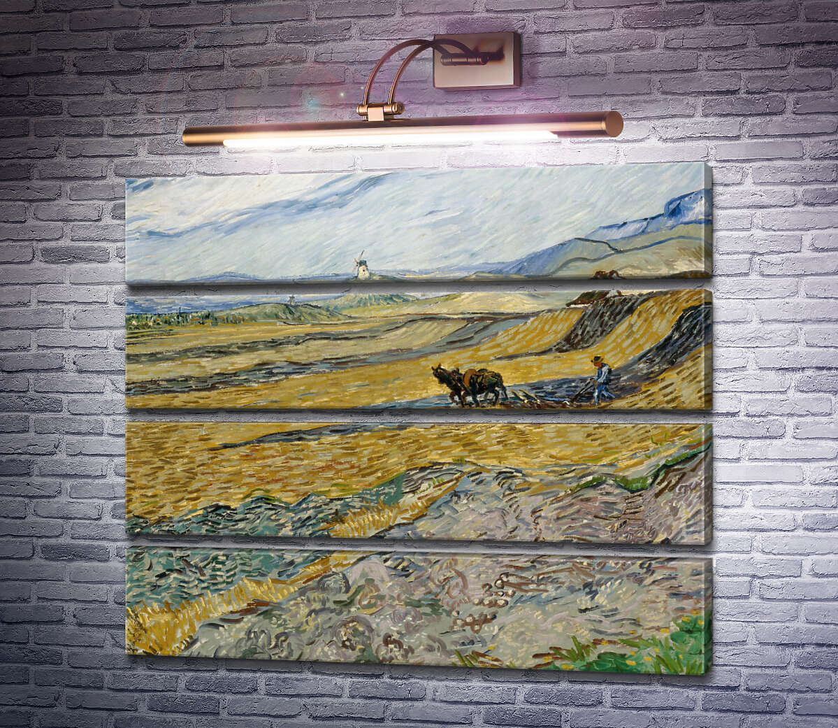 Модульная картина Огороженное поле с пахарем (Enclosed Field with Ploughman), 1889 (Модуль №22) Винсент Ван Гог