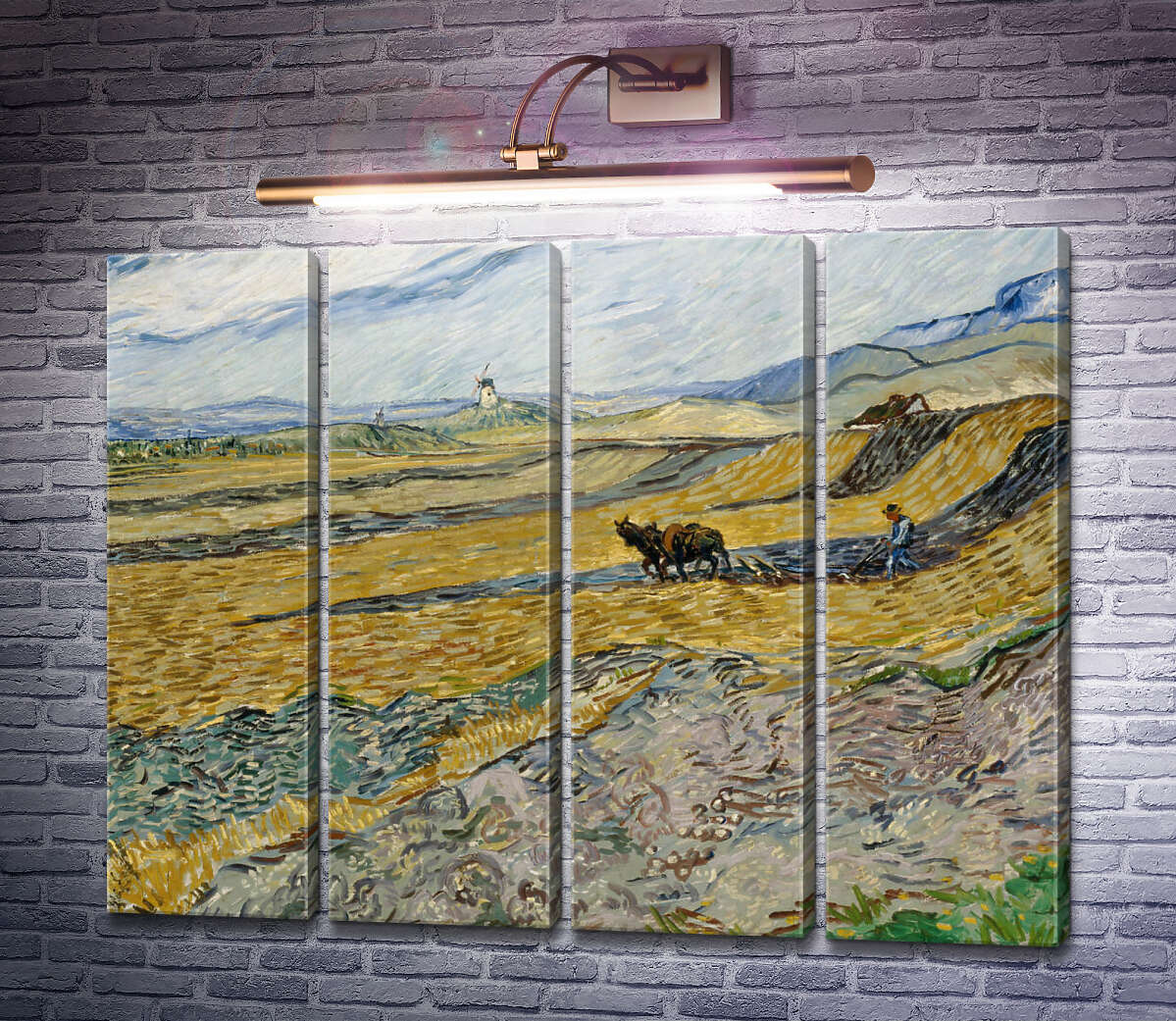 Модульная картина Огороженное поле с пахарем (Enclosed Field with Ploughman), 1889 (Модуль №24) Винсент Ван Гог