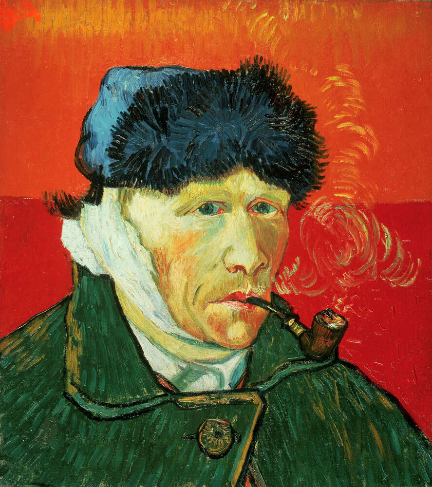 репродукция картина-постер  Автопортрет с перевязанным ухом и трубкой (Self Portrait with Bandaged Ear and Pipe), 1889 Винсент Ван Гог