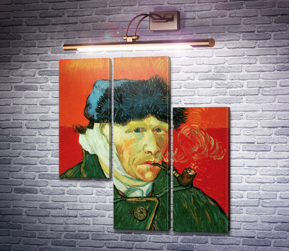 Модульная картина Автопортрет с перевязанным ухом и трубкой (Self Portrait with Bandaged Ear and Pipe), 1889 (Модуль №13) Винсент Ван Гог