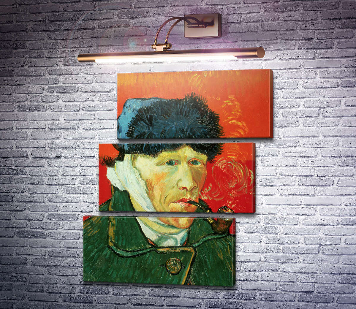 Модульна картина Автопортрет з перев'язаним вухом і трубкою (Self Portrait with Bandaged Ear and Pipe), 1889 (Модуль №17) Вінсент Ван Гог