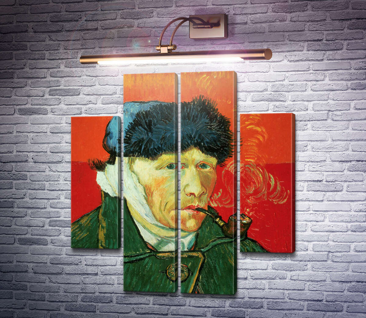 Модульна картина Автопортрет з перев'язаним вухом і трубкою (Self Portrait with Bandaged Ear and Pipe), 1889 (Модуль №20) Вінсент Ван Гог Модульна картина Автопортрет з перев'язаним вухом і трубкою (Self Portrait with Bandaged Ear and Pipe), 1889 (Модуль №20) Вінсент Ван Гог