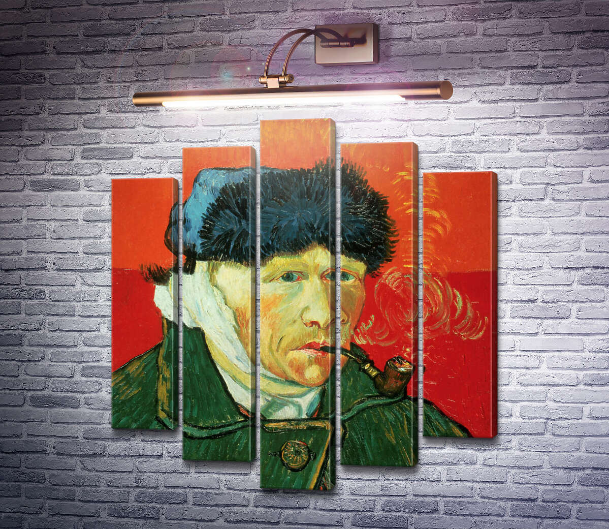 Модульна картина Автопортрет з перев'язаним вухом і трубкою (Self Portrait with Bandaged Ear and Pipe), 1889 (Модуль №4) Вінсент Ван Гог Модульна картина Автопортрет з перев'язаним вухом і трубкою (Self Portrait with Bandaged Ear and Pipe), 1889 (Модуль №4) Вінсент Ван Гог