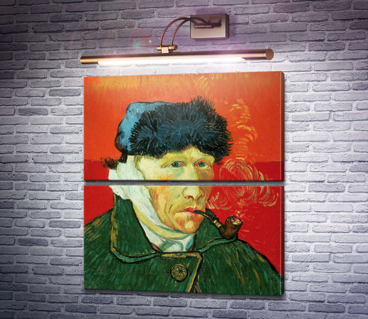 Модульна картина Автопортрет з перев'язаним вухом і трубкою (Self Portrait with Bandaged Ear and Pipe), 1889 (Модуль №7) Вінсент Ван Гог