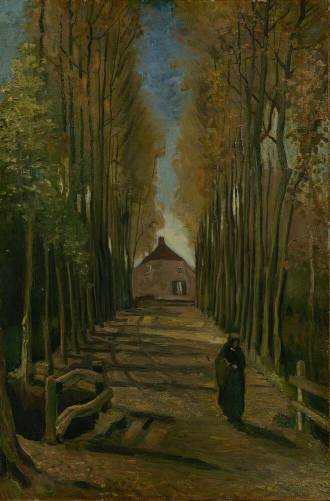 репродукция картина-постер  Тополиная аллея на закате (Avenue of Poplars at Sunset), 1884 Винсент Ван Гог