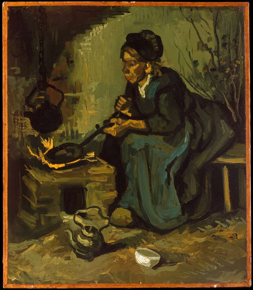 репродукція картина-постер  Селянка готує біля каміна (Peasant Woman Cooking by a Fireplace), 1885 Вінсент Ван Гог