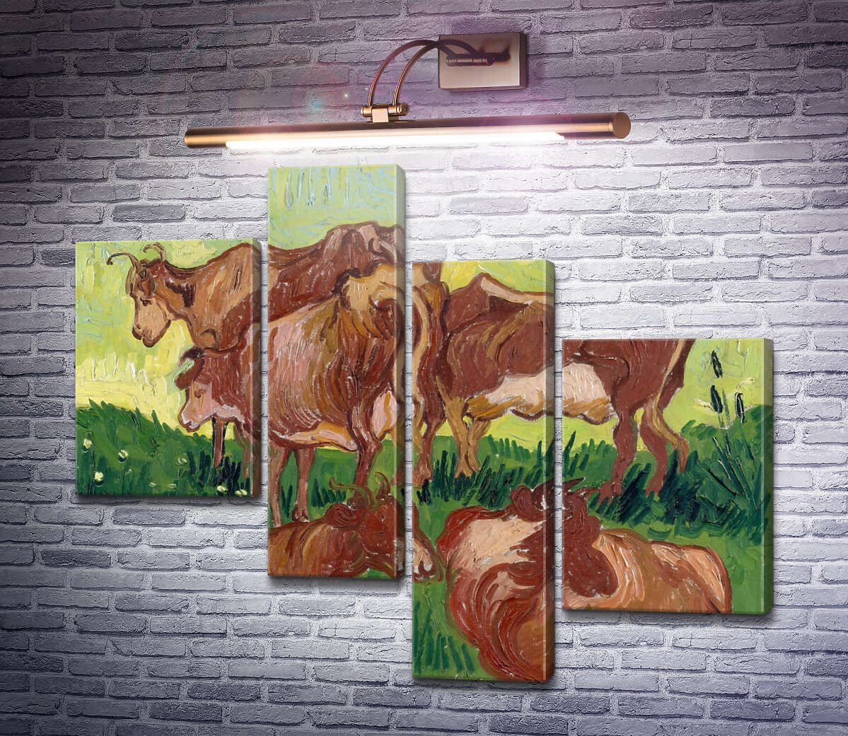 Модульная картина Коровы, по работе Жордэна (Cows (after Jorsaens)), 1890 (Модуль №21) Винсент Ван Гог