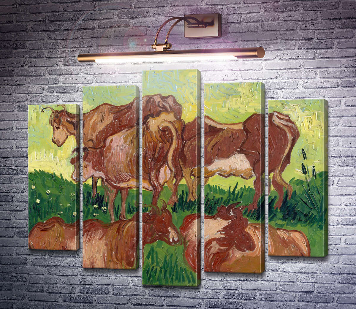 Модульна картина Корови, по роботі Жордена (Cows (after Jorsaens)), 1890 (Модуль №4) Вінсент Ван Гог Модульна картина Корови, по роботі Жордена (Cows (after Jorsaens)), 1890 (Модуль №4) Вінсент Ван Гог