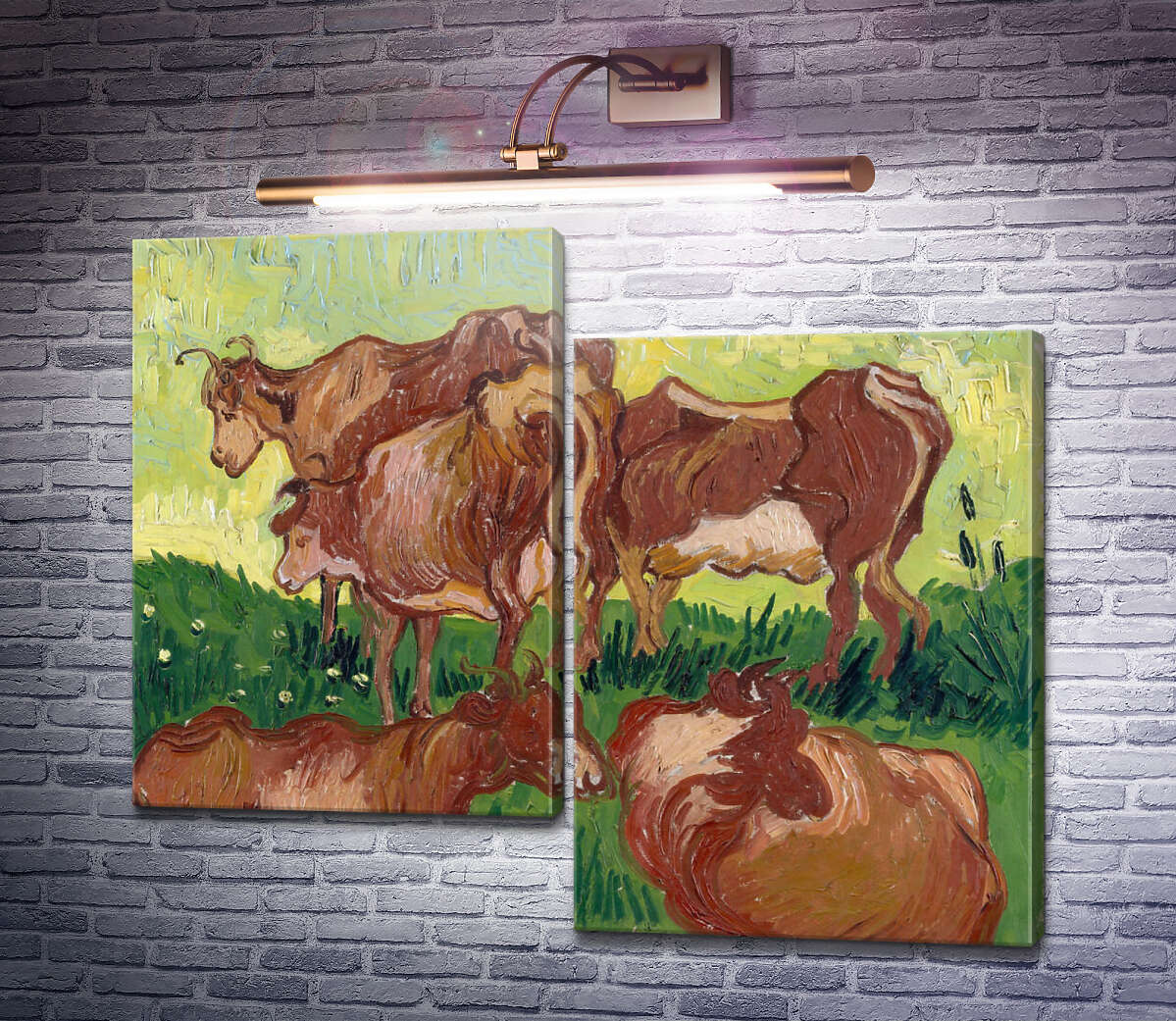 Модульная картина Коровы, по работе Жордэна (Cows (after Jorsaens)), 1890 (Модуль №9) Винсент Ван Гог