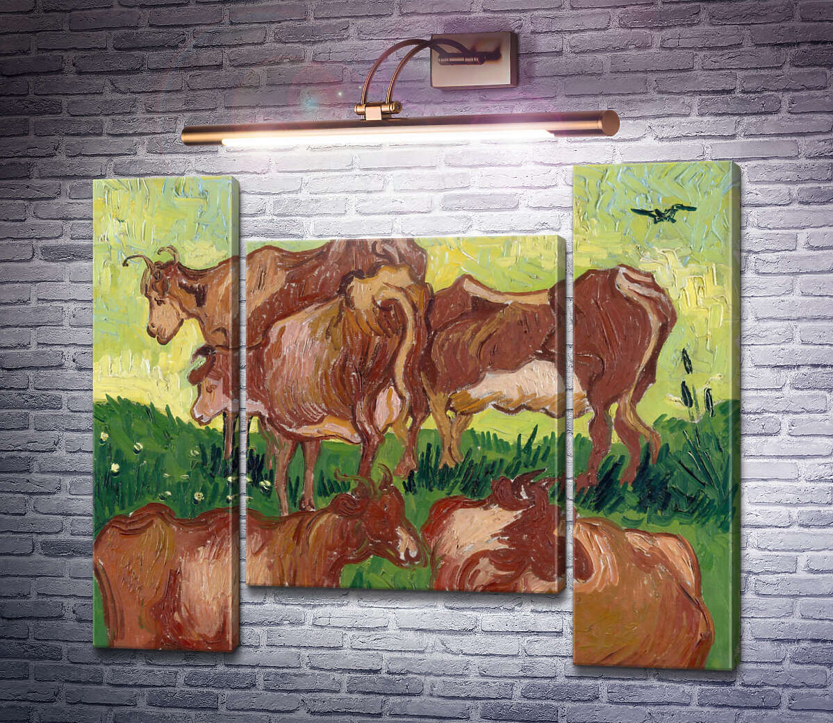 Модульная картина Коровы, по работе Жордэна (Cows (after Jorsaens)), 1890 (Модуль №11) Винсент Ван Гог