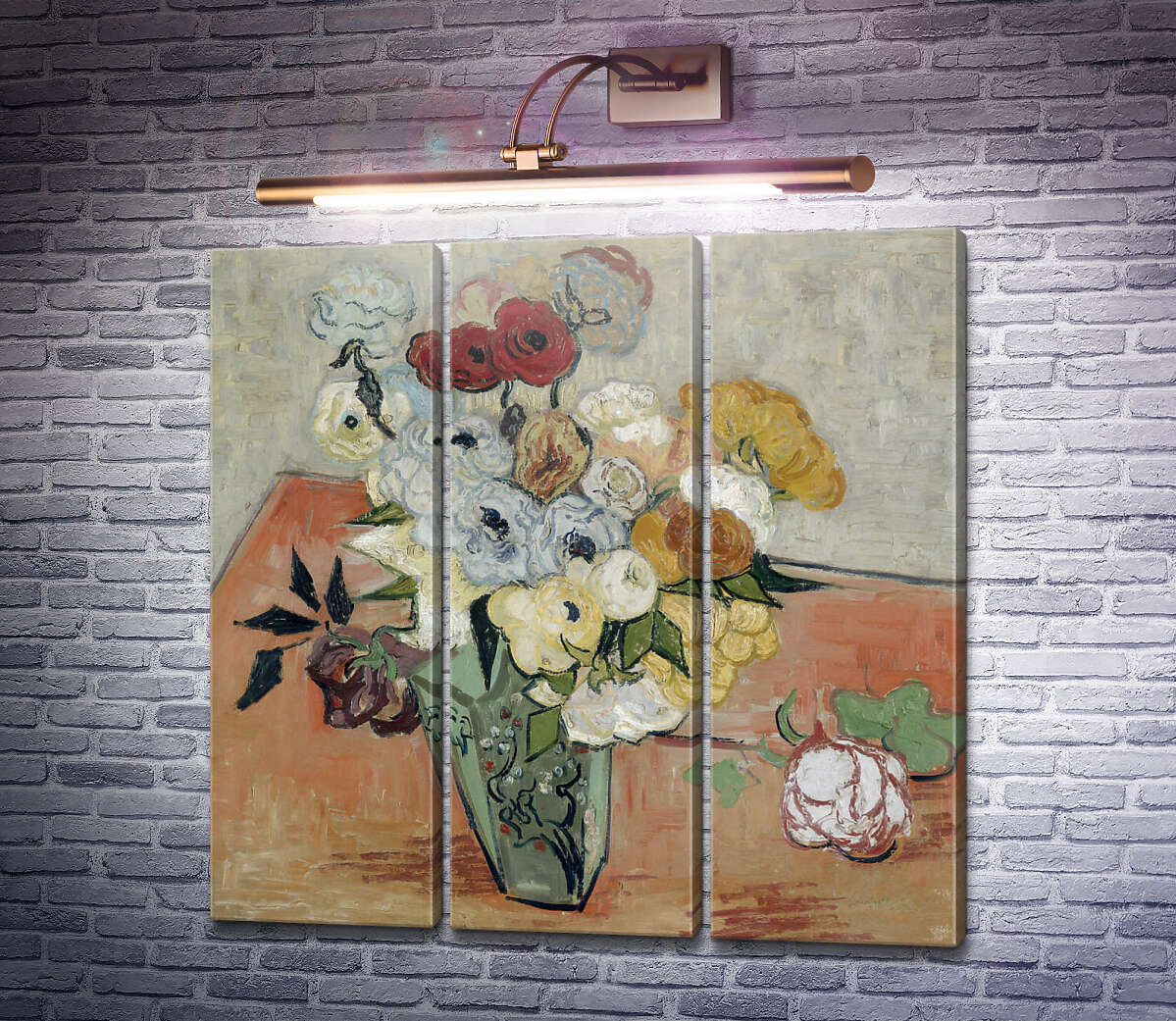 Модульная картина Натюрморт: японская ваза с розами и анемонами (Still Life - Japanese Vase with Roses and Anemones), 1890 (Модуль №2) Винсент Ван Гог Модульная картина Натюрморт: японская ваза с розами и анемонами (Still Life - Japanese Vase with Roses and Anemones), 1890 (Модуль №2) Винсент Ван Гог