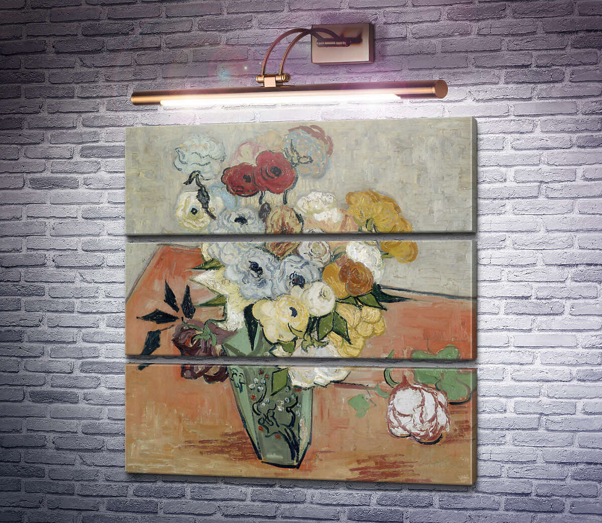 Модульная картина Натюрморт: японская ваза с розами и анемонами (Still Life - Japanese Vase with Roses and Anemones), 1890 (Модуль №15) Винсент Ван Гог