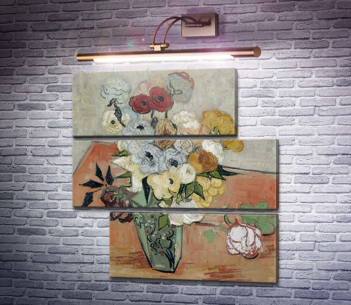 Модульна картина Натюрморт: японська ваза з трояндами і анемонами (Still Life - Japanese Vase with Roses and Anemones), 1890. (Модуль №16) Вінсент Ван Гог