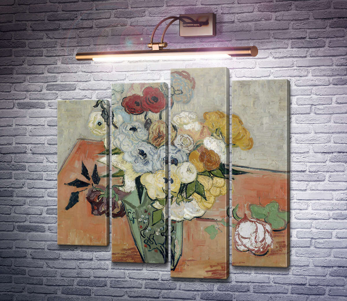 Модульна картина Натюрморт: японська ваза з трояндами і анемонами (Still Life - Japanese Vase with Roses and Anemones), 1890. (Модуль №3) Вінсент Ван Гог