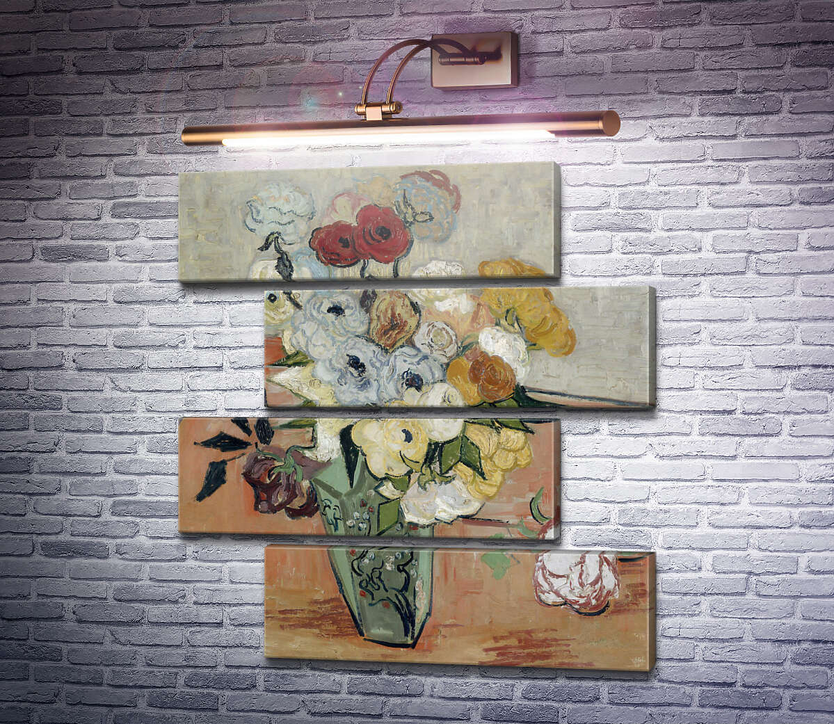 Модульна картина Натюрморт: японська ваза з трояндами і анемонами (Still Life - Japanese Vase with Roses and Anemones), 1890. (Модуль №23) Вінсент Ван Гог