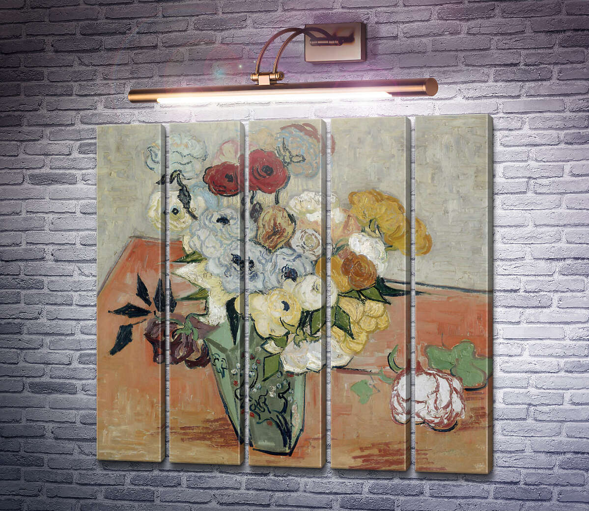 Модульна картина Натюрморт: японська ваза з трояндами і анемонами (Still Life - Japanese Vase with Roses and Anemones), 1890. (Модуль №26) Вінсент Ван Гог