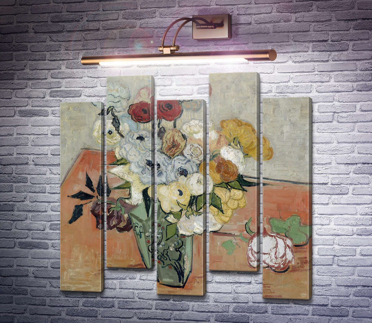 Модульна картина Натюрморт: японська ваза з трояндами і анемонами (Still Life - Japanese Vase with Roses and Anemones), 1890. (Модуль №30) Вінсент Ван Гог