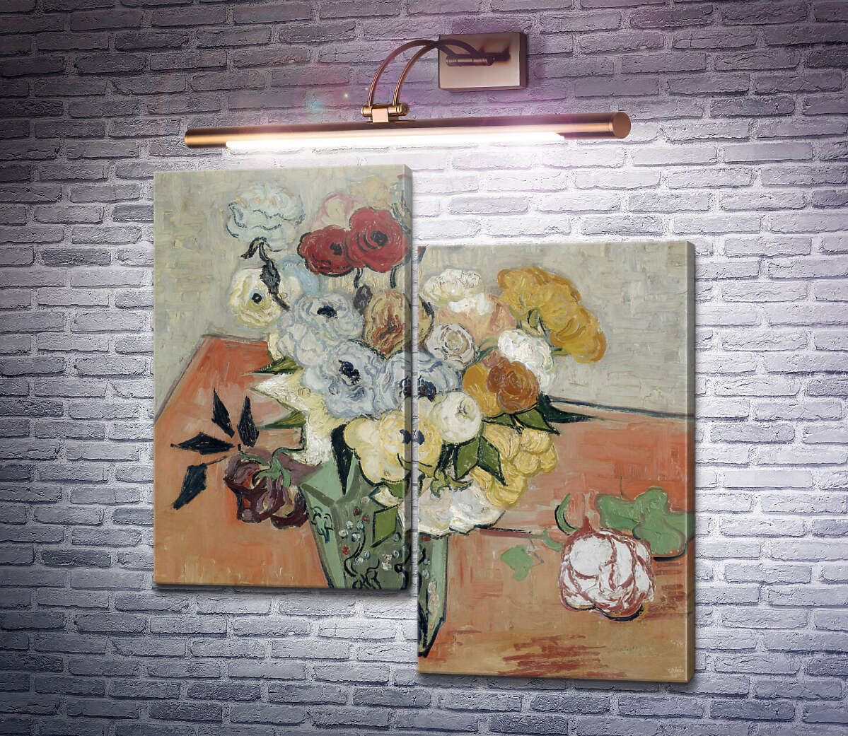 Модульна картина Натюрморт: японська ваза з трояндами і анемонами (Still Life - Japanese Vase with Roses and Anemones), 1890. (Модуль №9) Вінсент Ван Гог