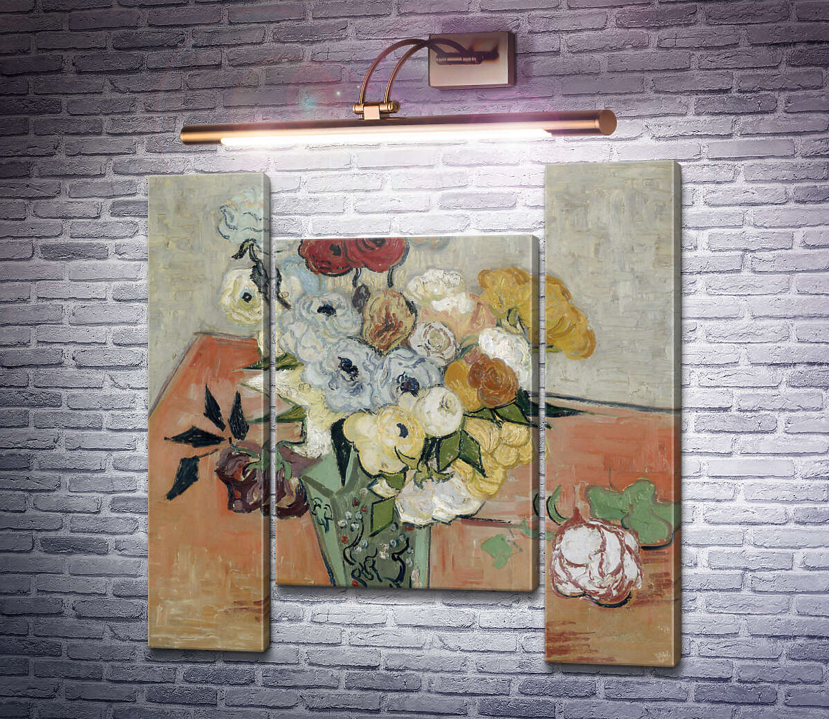 Модульна картина Натюрморт: японська ваза з трояндами і анемонами (Still Life - Japanese Vase with Roses and Anemones), 1890. (Модуль №11) Вінсент Ван Гог