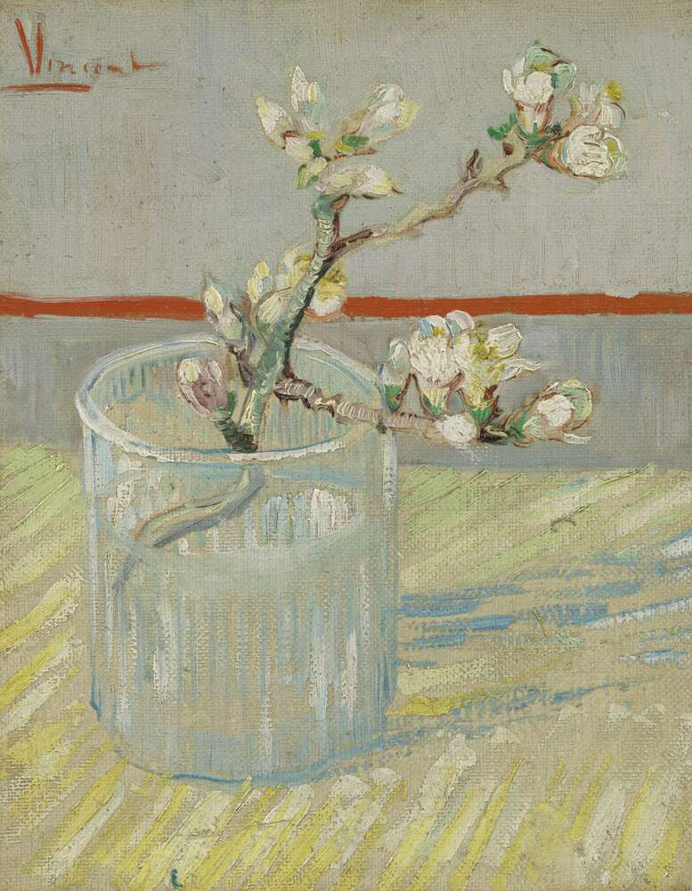 репродукция картина-постер  Цветущая ветвь миндаля в стакане (Blossoming Almond Branch in a Glass), 1888 Винсент Ван Гог