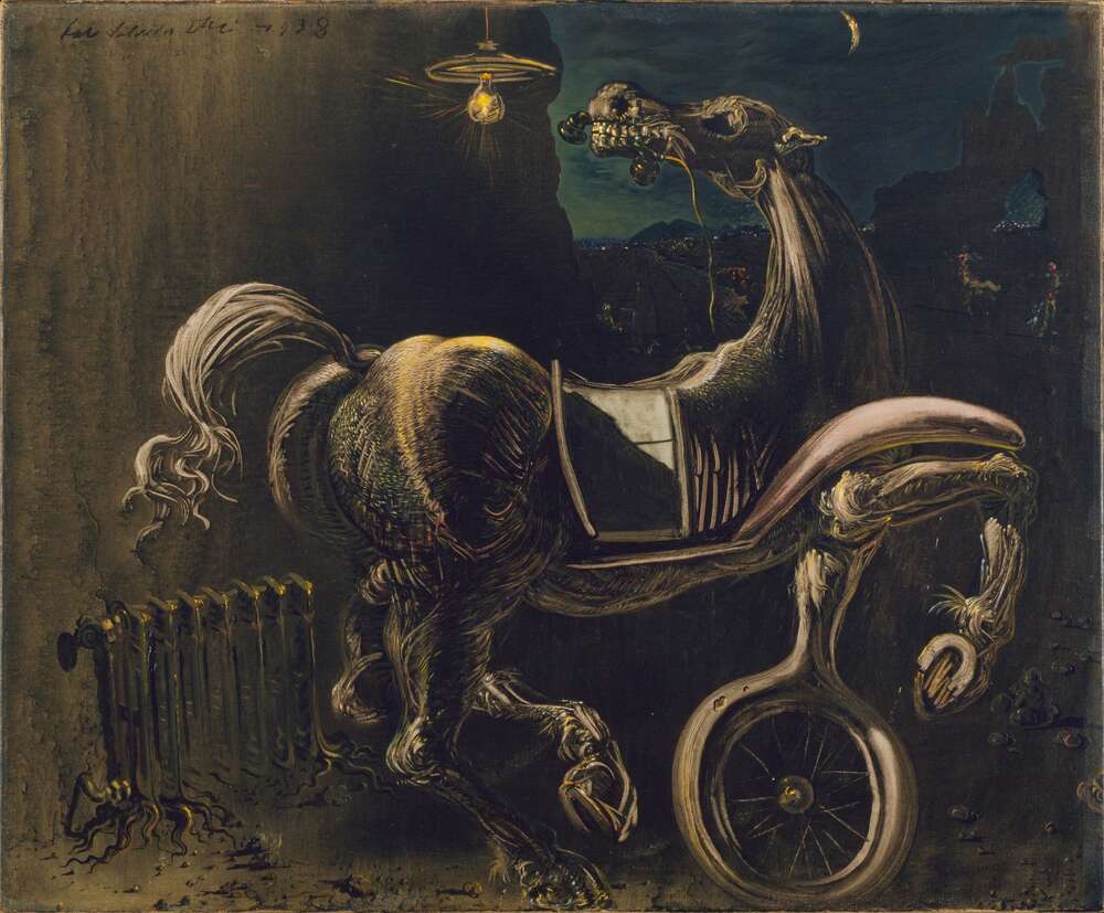 репродукция картина-постер  Обломки автомобиля, дающего рождение слепой лошади, кусающей телефон Сальвадор Дали
