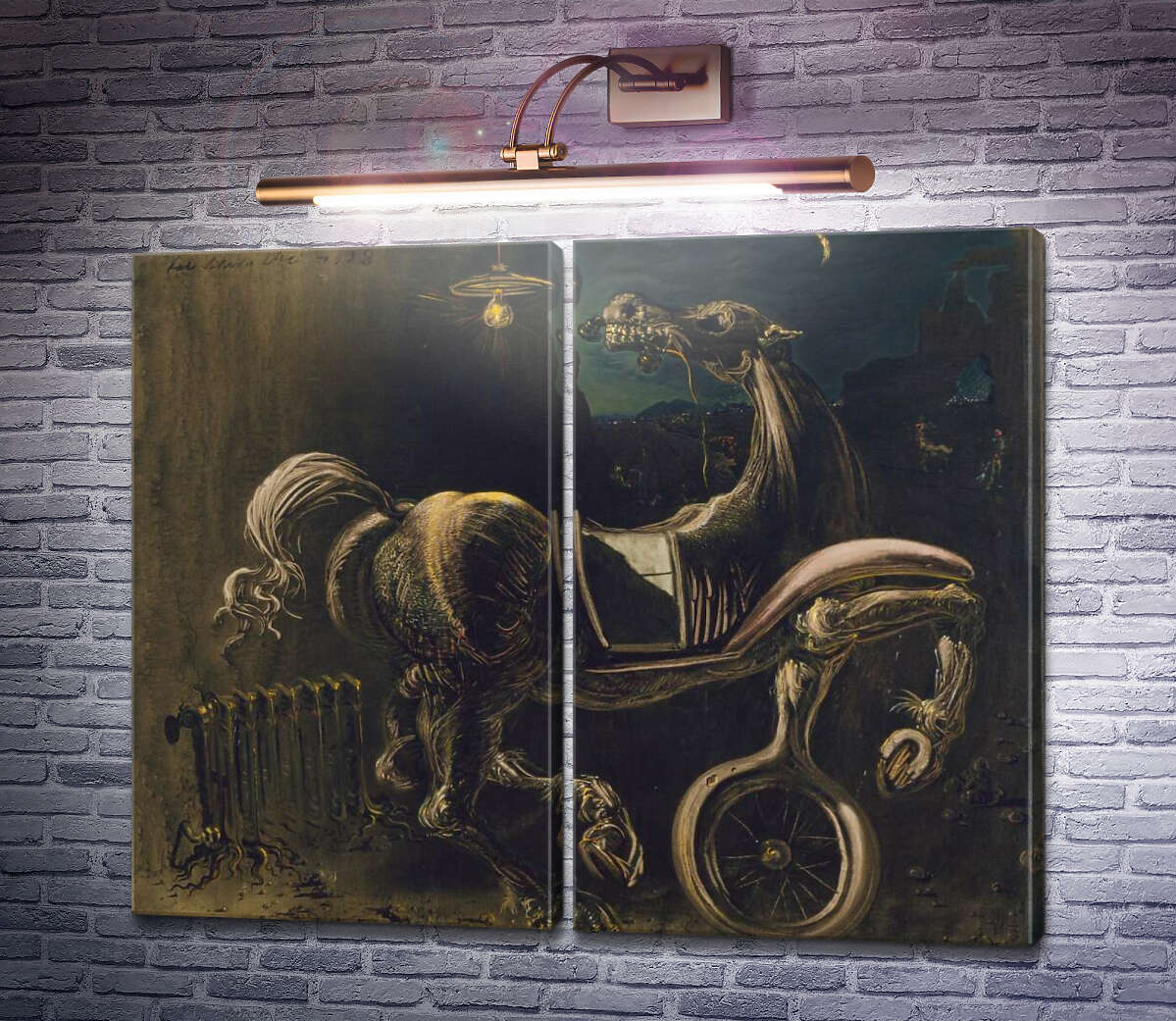 Модульна картина Уламки автомобіля, що дає народження сліпому коню, що кусає телефон Сальвадор Далі