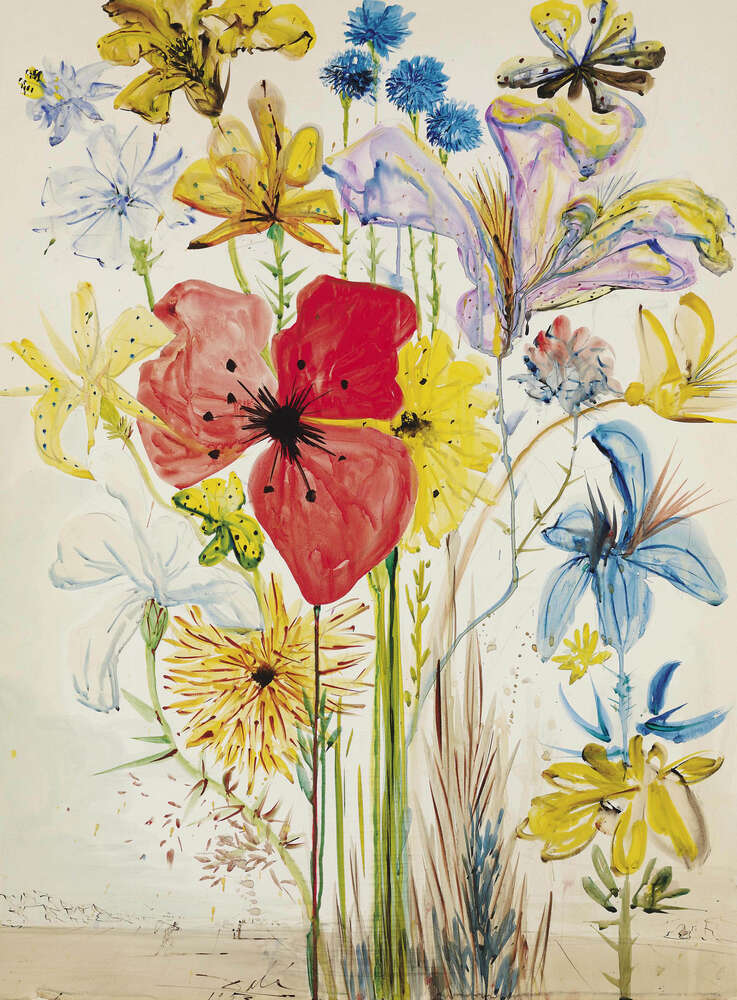 репродукція картина-постер  Літні квіти в сюрреалістичному пейзажі Сальвадор Далі