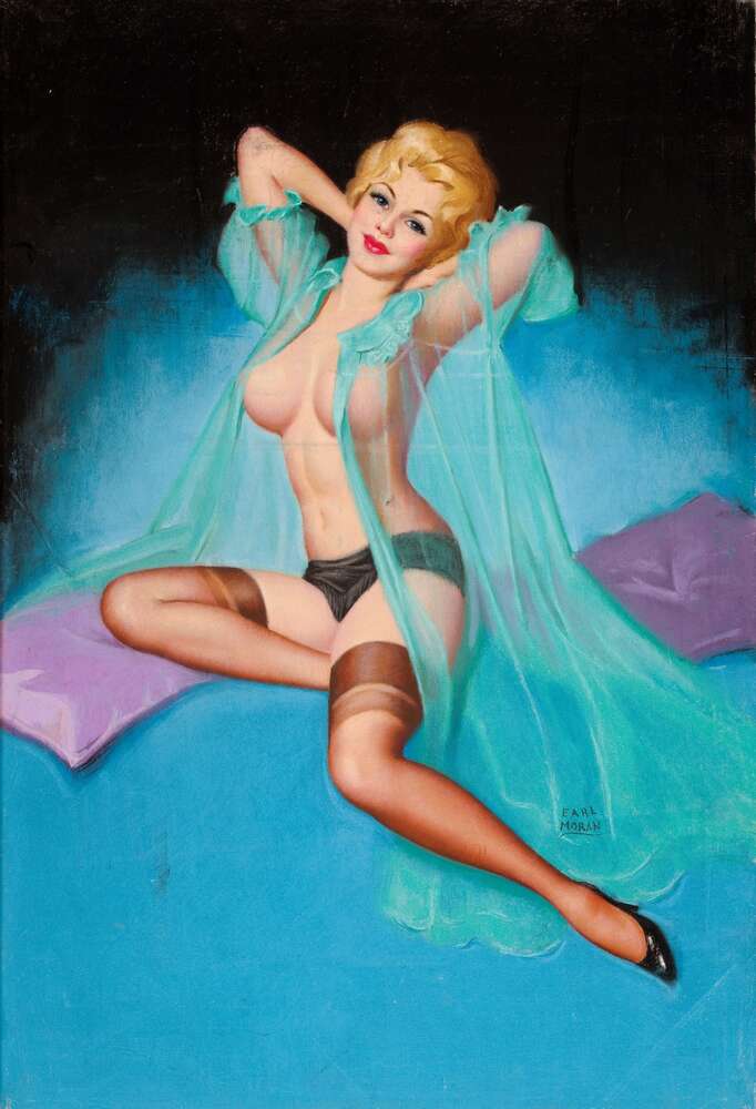 репродукція картина-постер  Блондинка в пеньюарі кольору морської хвилі Ерл Моран