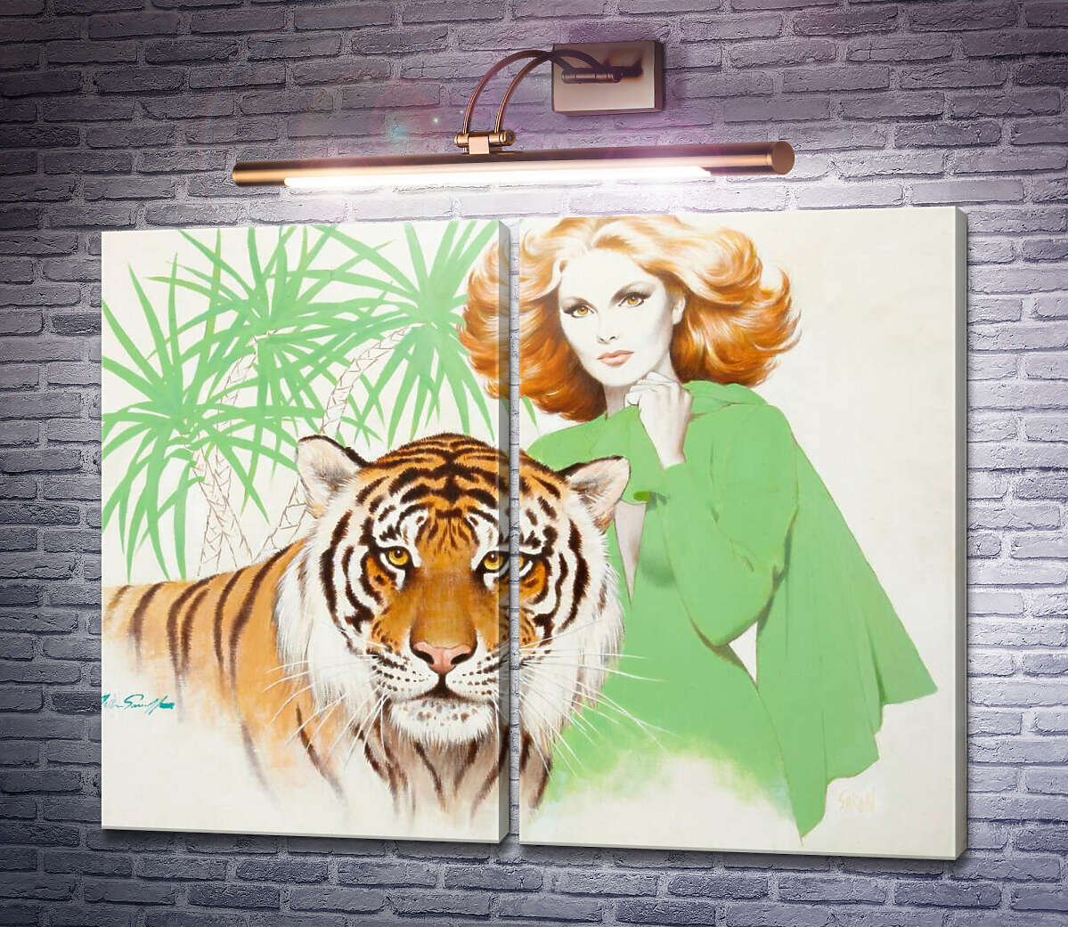 Модульна картина Рудоволоса жінка з тигром Артур Сарнофф