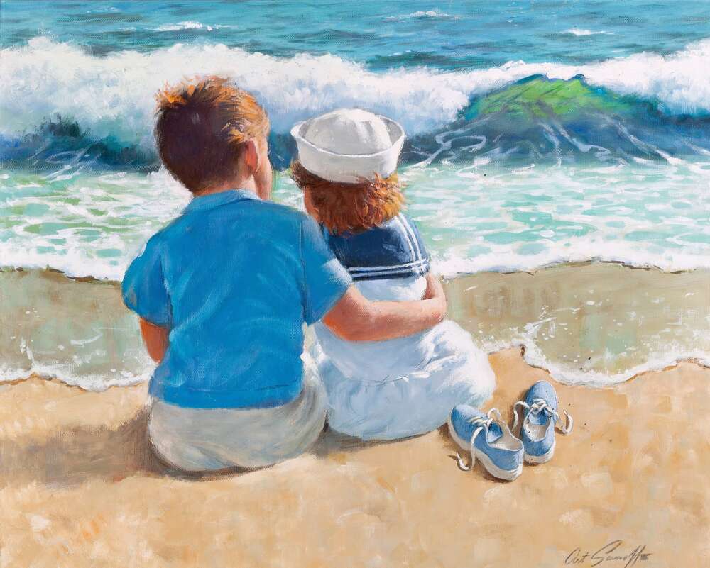 репродукция картина-постер  Мальчик и девочка на пляже Артур Сарнофф