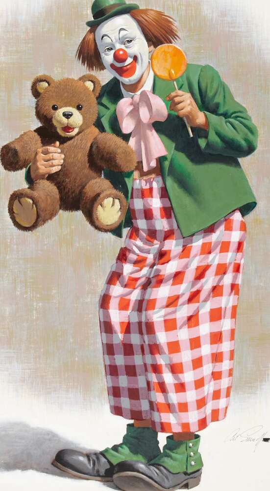 репродукция картина-постер  Клоун с медвежонком Тедди Артур Сарнофф