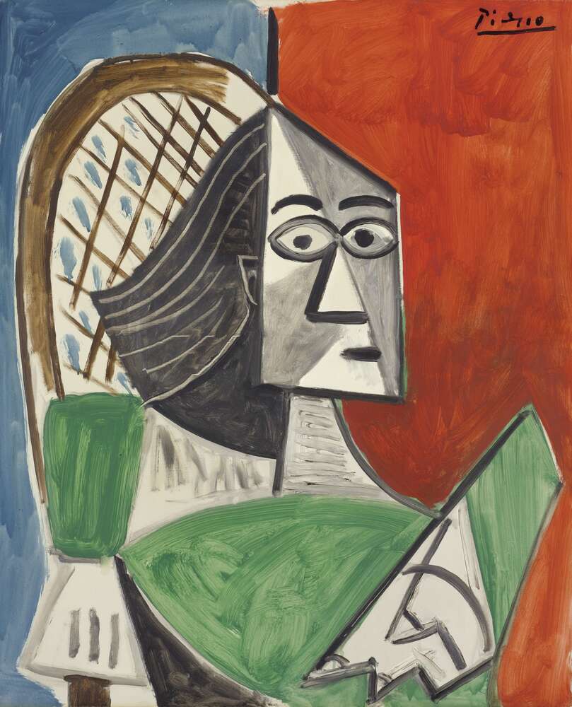 репродукція картина-постер  Сидяча жінка на синьо-червоному тлі Пабло Пікассо