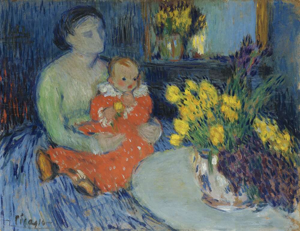 репродукція картина-постер  Мати з дитиною і квіти Пабло Пікассо