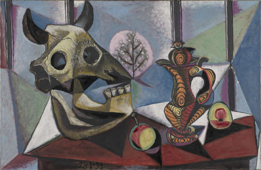 репродукция картина-постер  Череп быка, кувшин и фрукты Пабло Пикассо