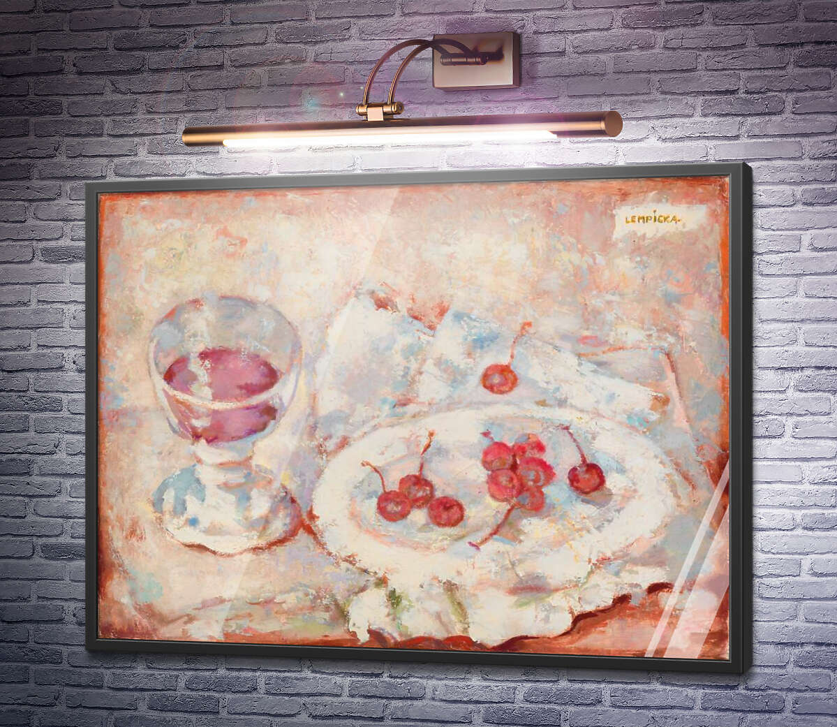 Постер Натюрморт зі склянкою і вишнею Тамара Лемпіцька