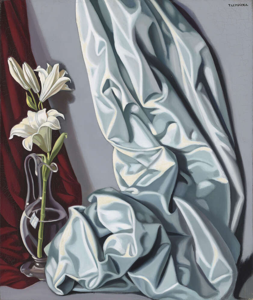 репродукция картина-постер  Натюрморт с лилиями и драпировкой Тамара Лемпицка