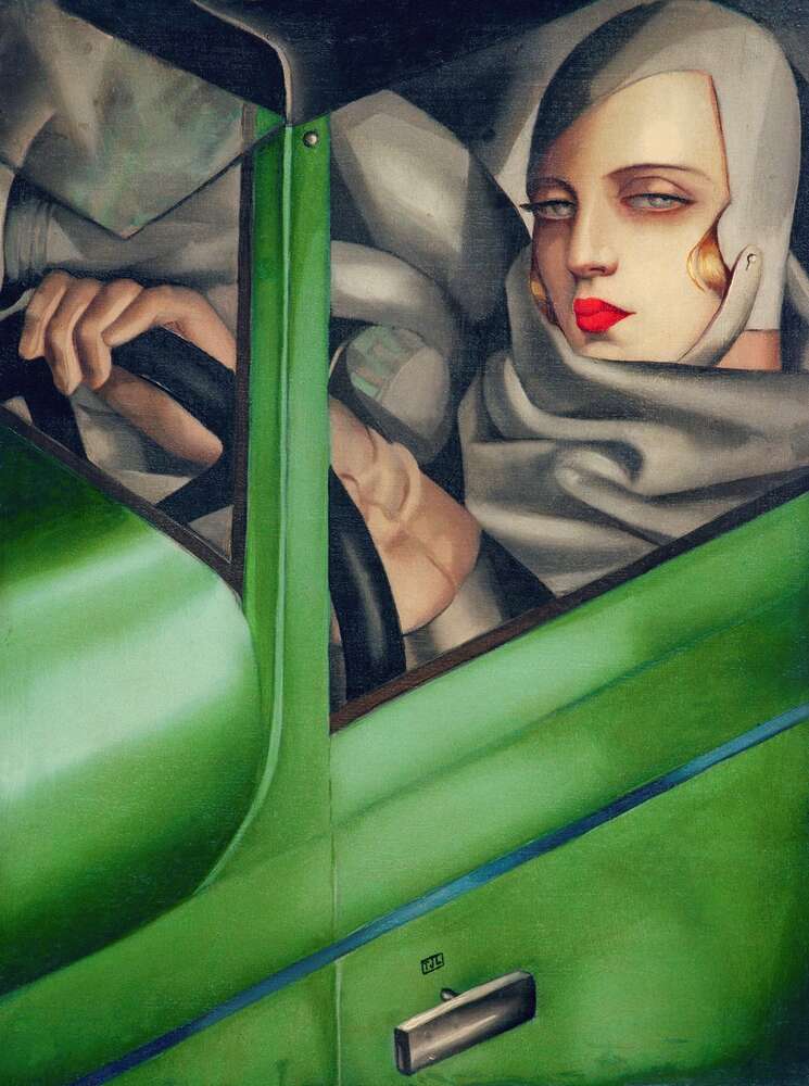 репродукция картина-постер  Автопортрет в зеленом бугатти Тамара Лемпицка