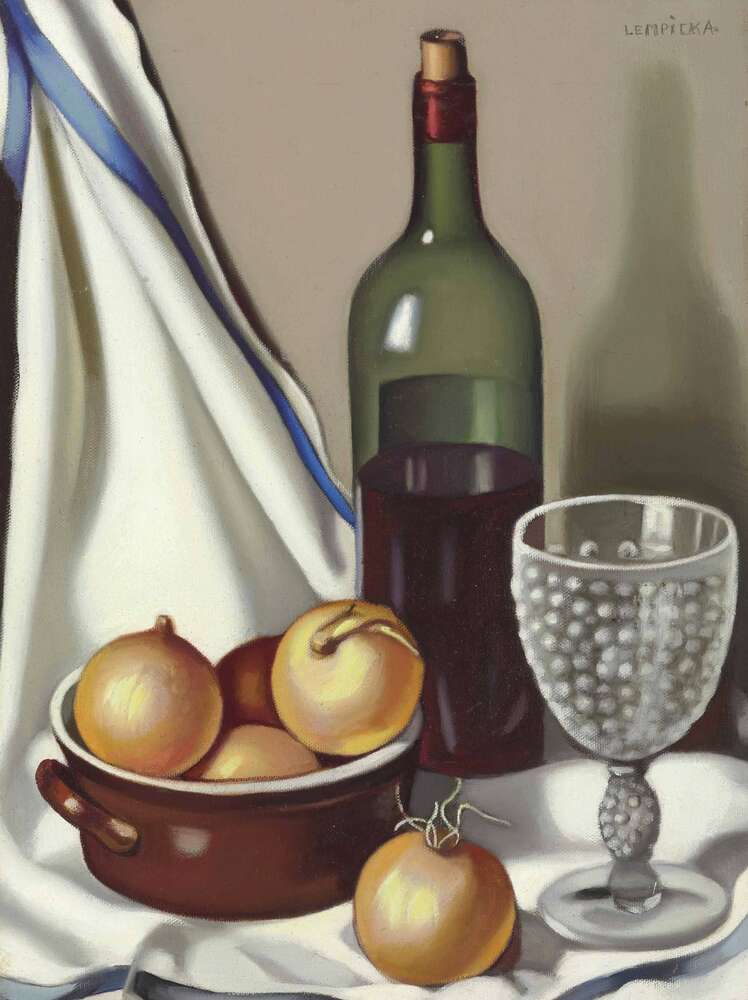 репродукція картина-постер  Пляшка вина і цибуля Тамара Лемпіцька