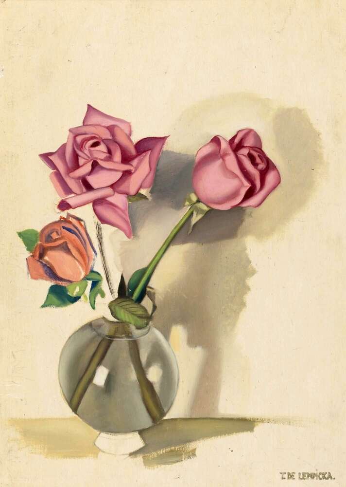 репродукция картина-постер  Три розы в вазе на столе Тамара Лемпицка