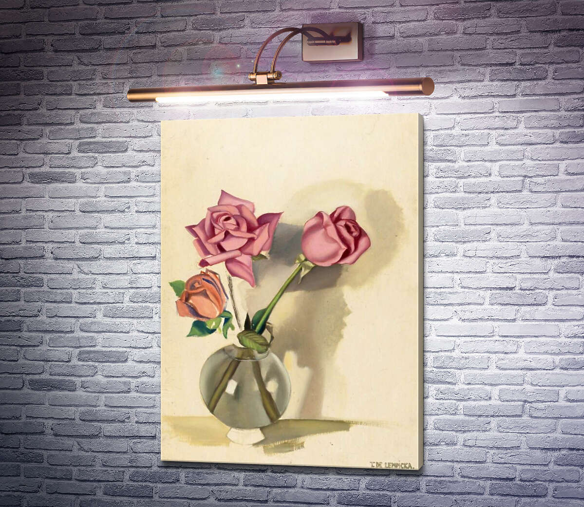 Картина Три розы в вазе на столе Тамара Лемпицка