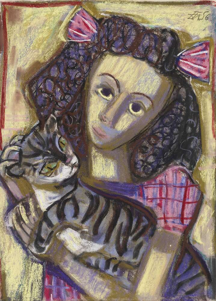 репродукция картина-постер  Девочка с котом Дикс Отто