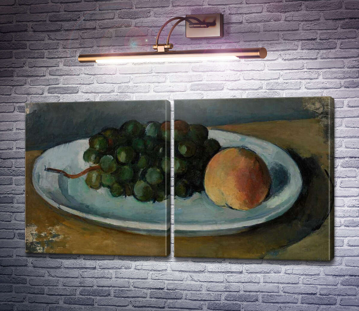 Модульна картина Виноград і персик на тарілці Поль Сезанн